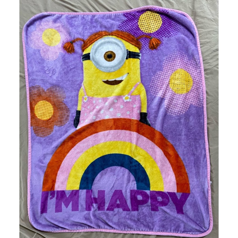 Pixar despicable me minion im happy Stuart blanket super soft 46x60